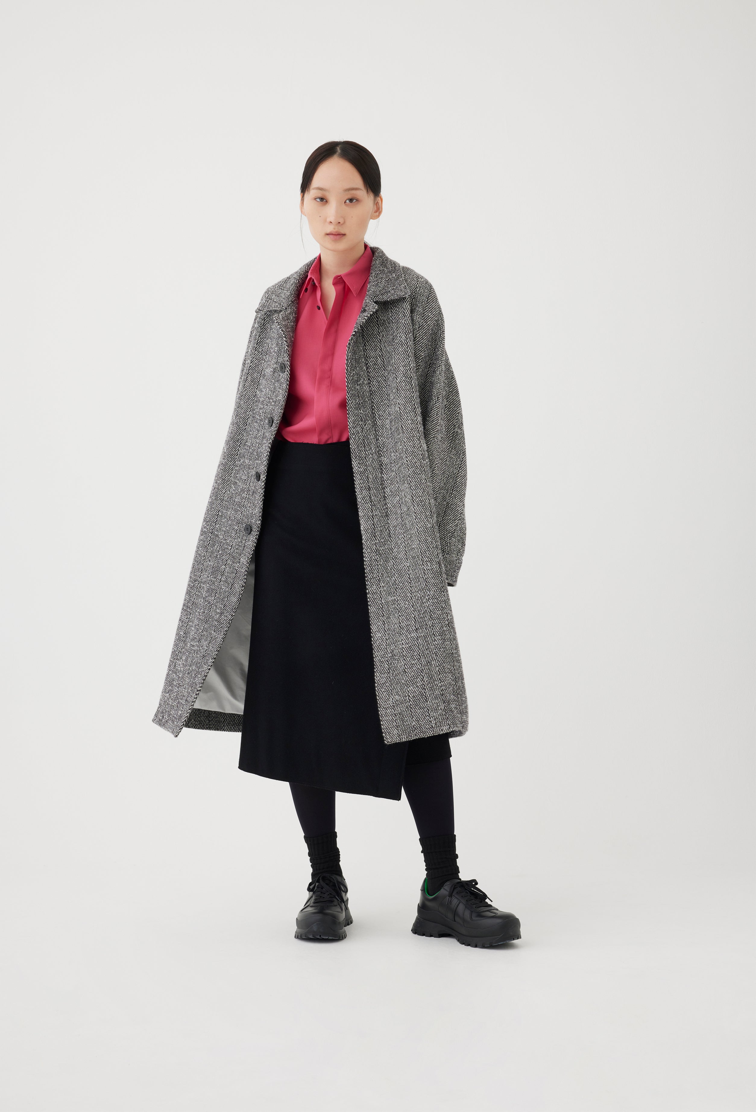 Wool Herringbone Soutien Collar Overcoat