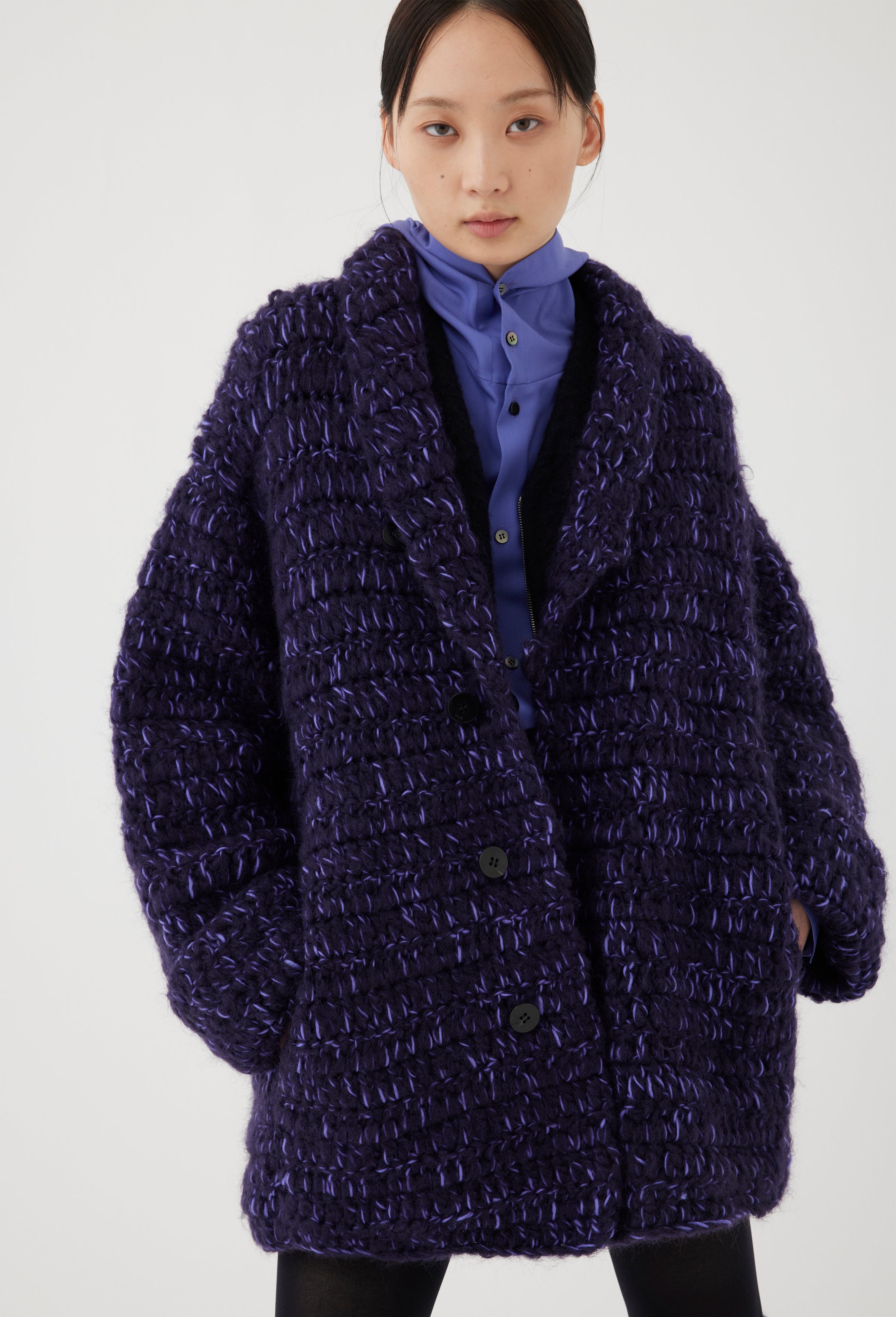 Wool Mohair Hand-knit Crochet Cardigan