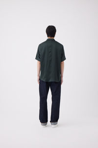 Silk Short Sleeve Overshirt in Forest Green
