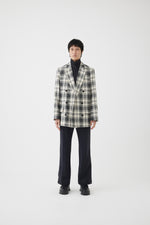 Load image into Gallery viewer, Wool Cotton Double Breasted Jacket in Black Ivory Check ウールコットン ダブルジャケット ブラックアイボリーチェック
