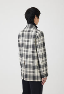 Wool Cotton Double Breasted Jacket in Black Ivory Check