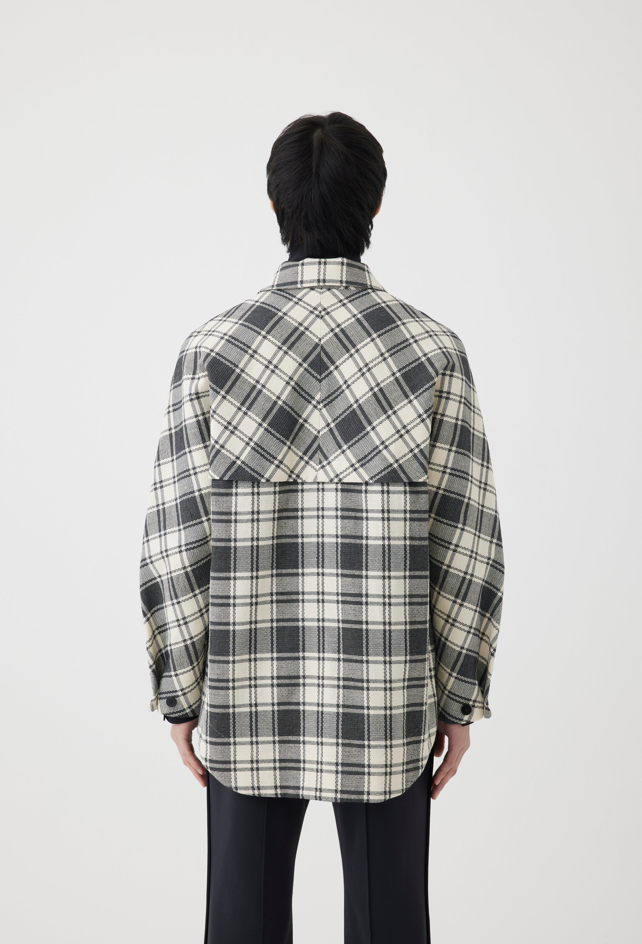 Wool Cotton Overshirt in Black Ivory Check
