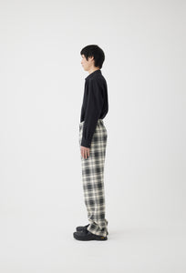Wool Cotton Drawstring Trouser in Black Ivory Check