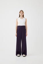 Load image into Gallery viewer, Tropical Wool Sleeveless Jumpsuit in Dark Purple
