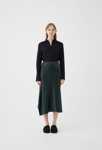 Silk Asymmetrical Skirt in Forest Green