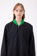 Load image into Gallery viewer, Silk Cotton Reversible Stadium Jacket in Forest Green
