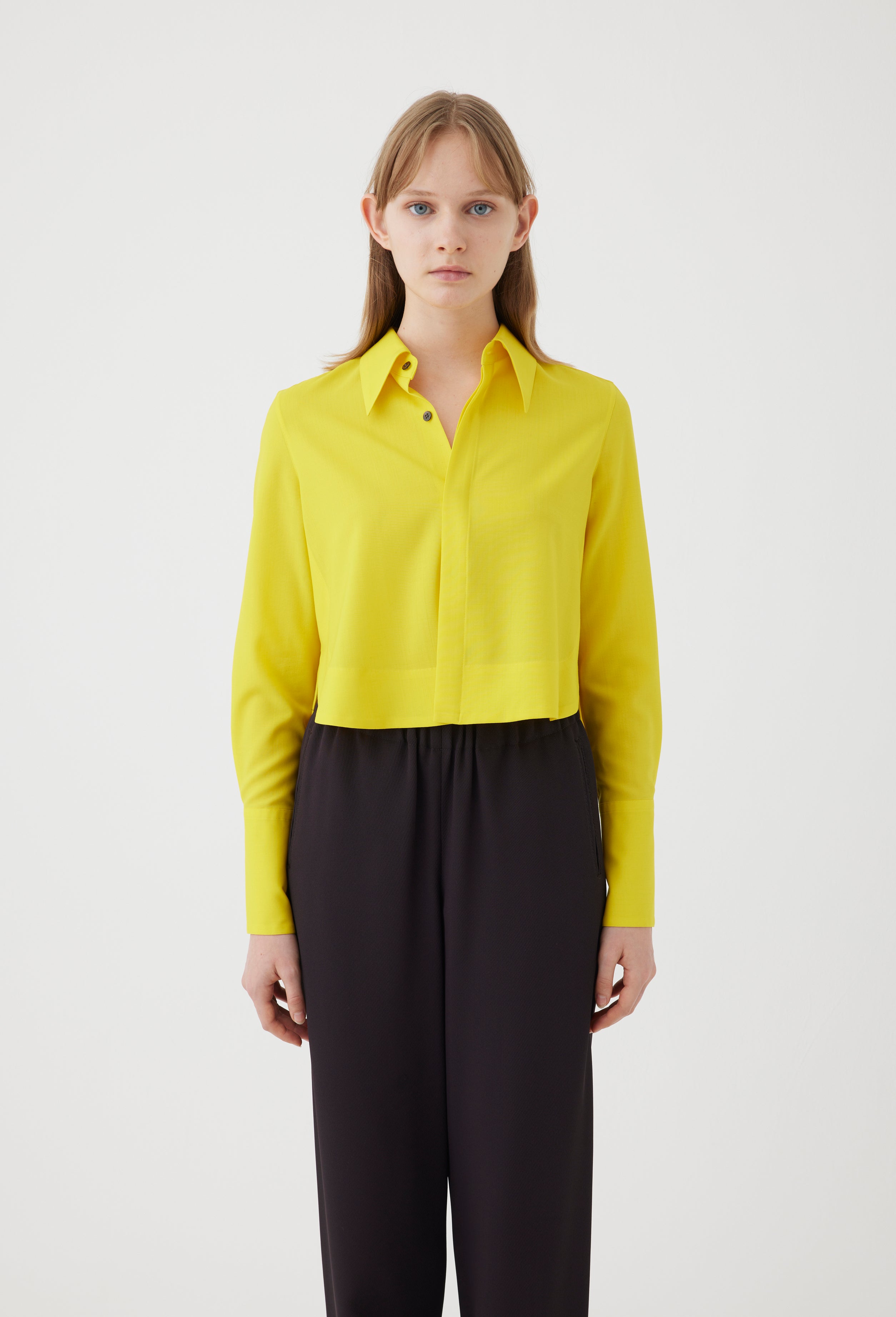 Cropped Top with Shirt Collar in Yellow