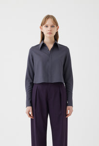 Cropped Top with Shirt Collar in Charcoal
