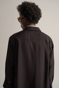 Rayon Tricotine Single-Breasted Overcoat in Coffee Brown
