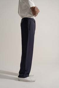 Classic Rayon Tricotine Drawstring Trouser in Navy