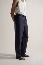 Load image into Gallery viewer, Silk Drawstring Trouser in Navy
