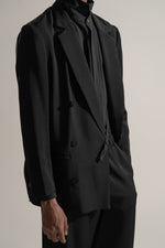 Load image into Gallery viewer, Classic Rayon Tricotine Double Breasted Jacket in Black
