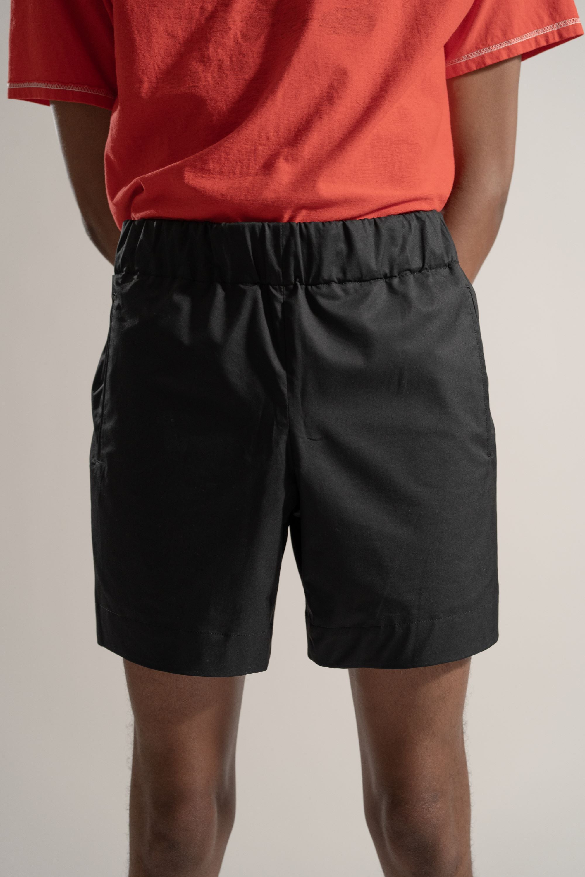 Cotton Elastic Shorts in Black
