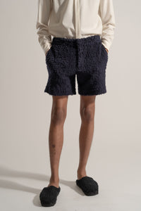 Cotton Pile Tailored Shorts in Navy