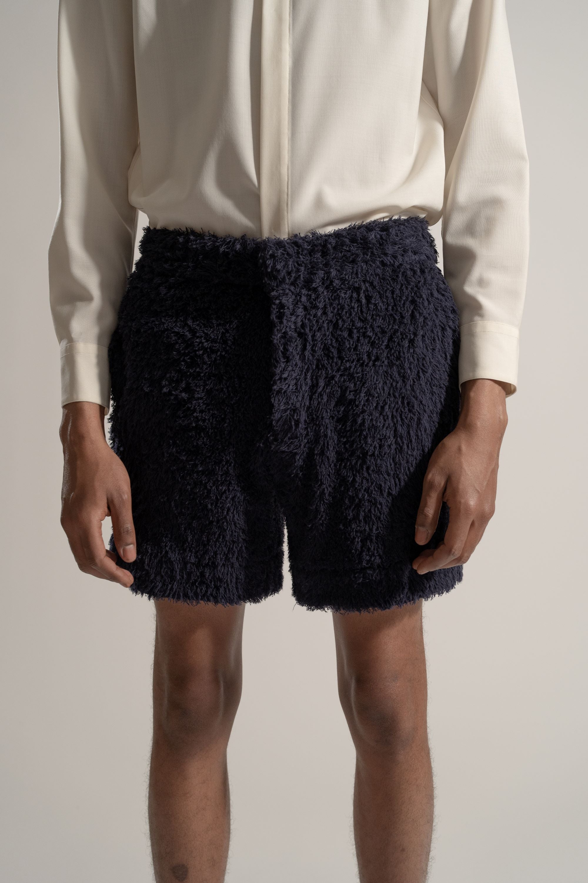 Cotton Pile Tailored Shorts in Navy