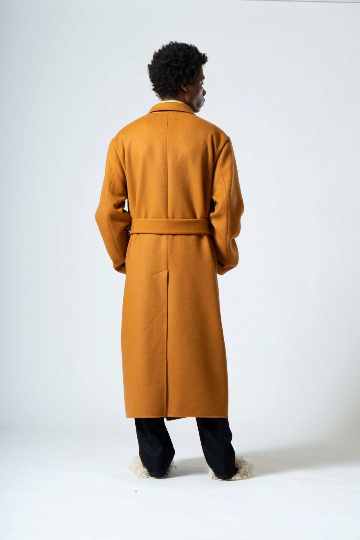 Double-face Beaver Wool Peaked Lapel Overcoat in Camel