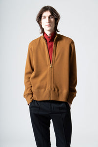 Wool Smooth Zip-up Blouson in Brown