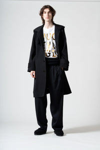 Wool Tricotine Soutien Coat with Removable Hood in Black