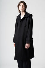 画像をギャラリービューアに読み込む, Wool Tricotine Soutien Coat with Removable Hood in Black
