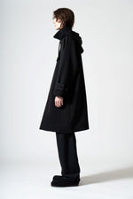 画像をギャラリービューアに読み込む, Wool Tricotine Soutien Coat with Removable Hood in Black
