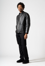 Load image into Gallery viewer, Leather Double-zip Blouson in Black
