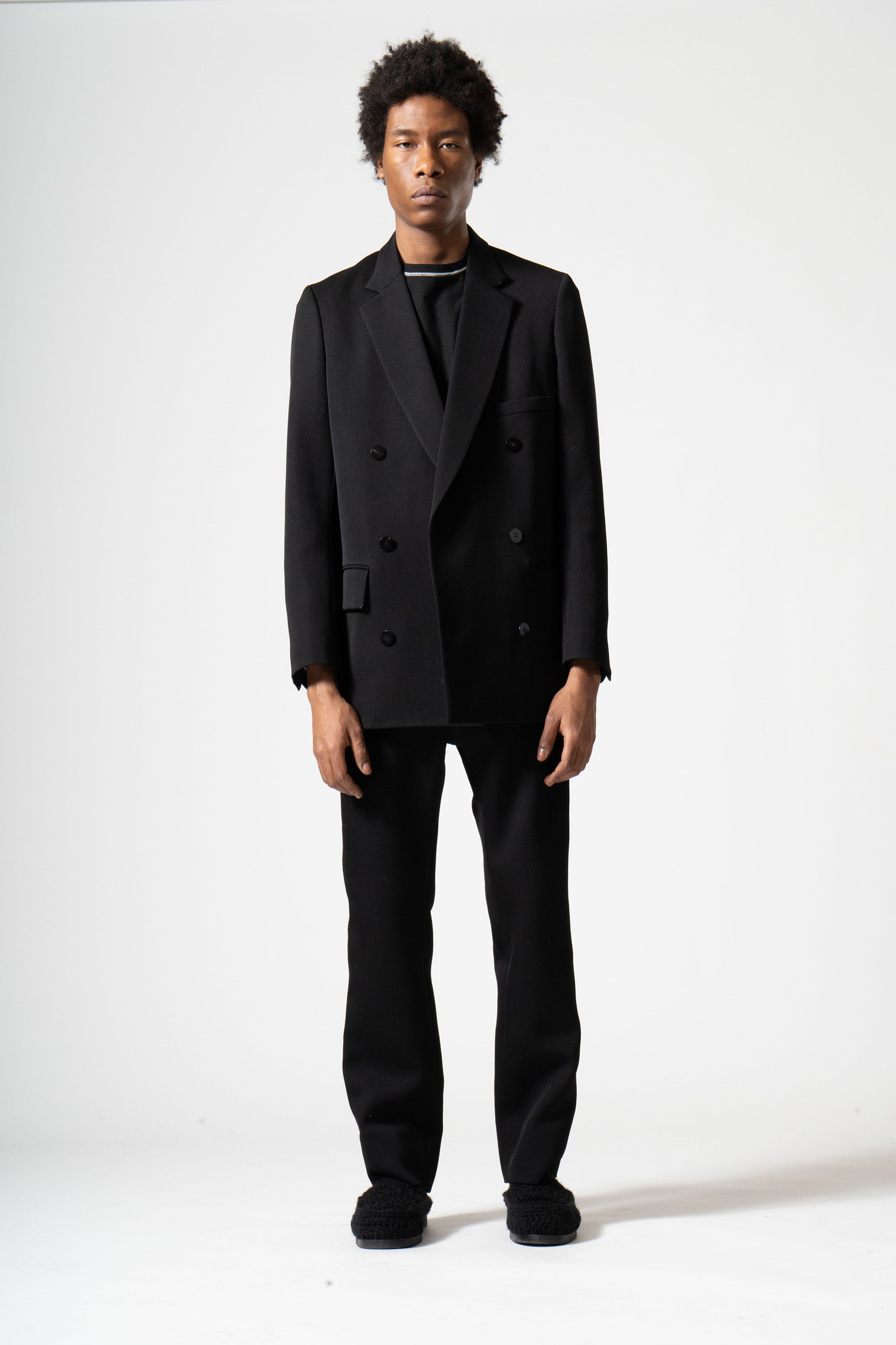 Wool Tricotine Double-breasted Jacket in Black