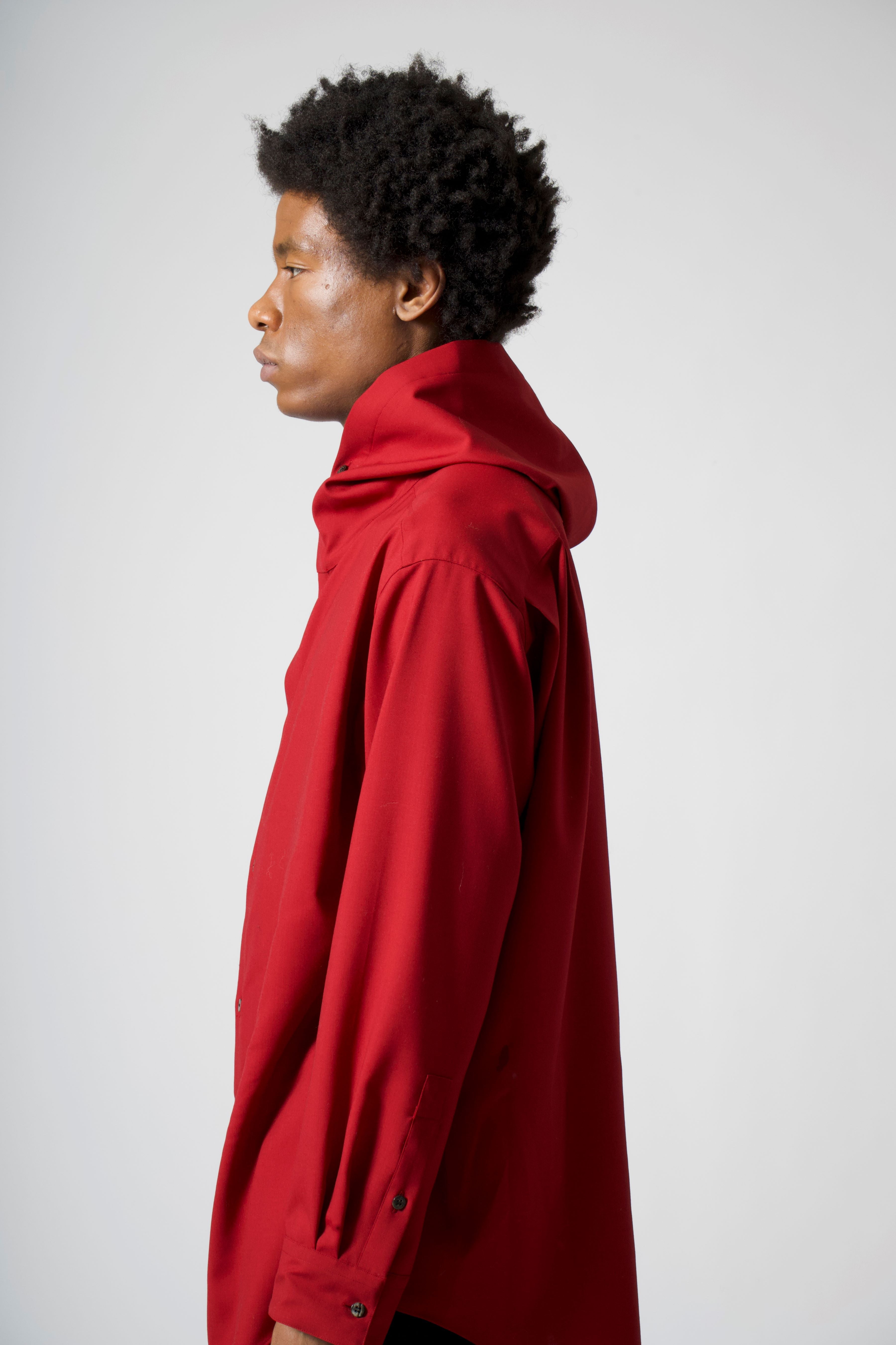 Hooded Wool Shirt in Burgundy