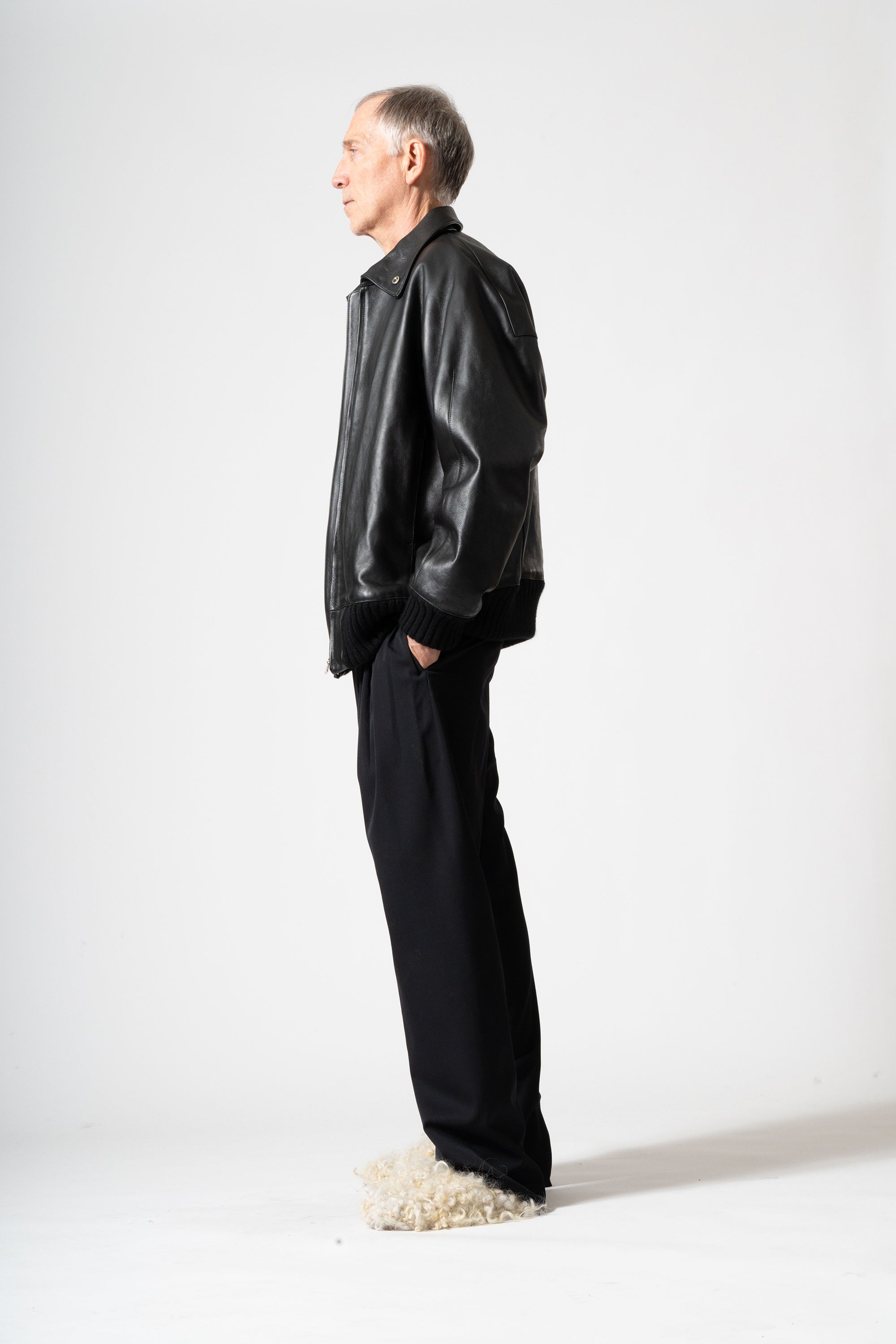 Leather Oversized Blouson in Black