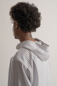 Hooded Wool Shirt in Blue Stripe