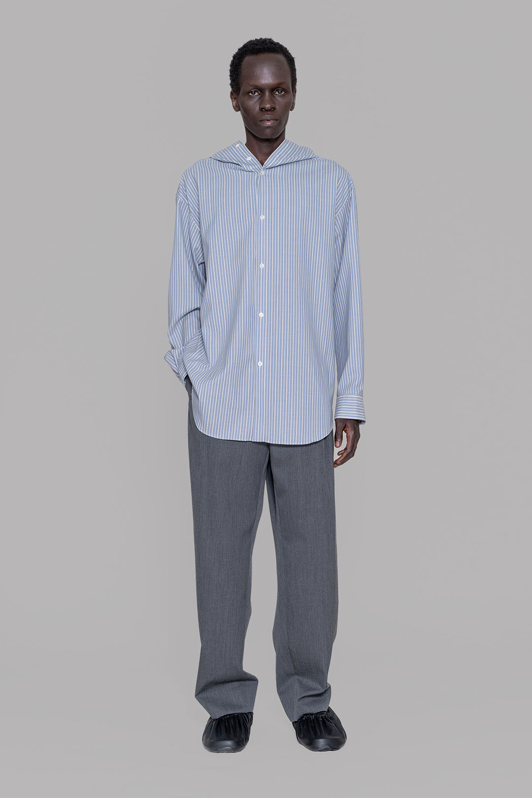 Hoodie Shirt In Wool Shirting